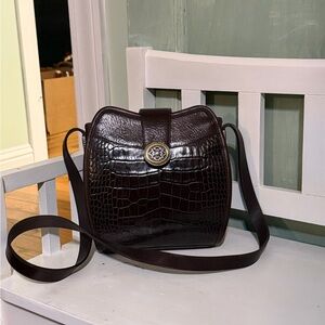 Brighton Chocolate Crocodile-Embossed Crossbody Bag